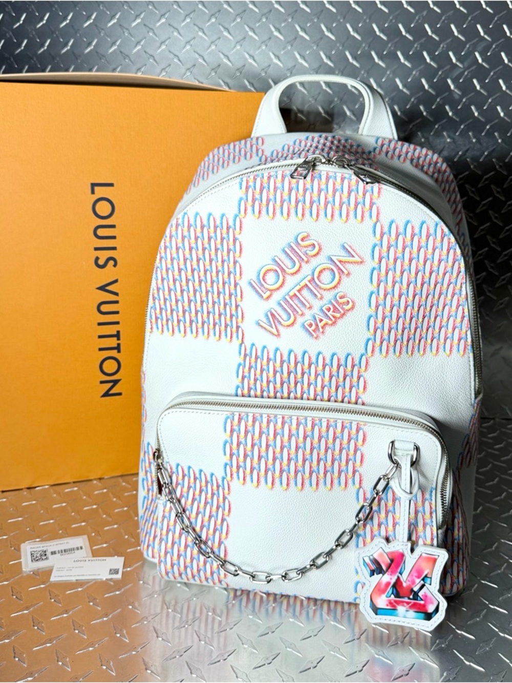 Louis Vuitton Limited Edition Virgil Damier Spray Racer Backpack in White - Picture 11 of 11